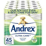 Andrex Ultra Care Toilet Paper - 45 Toilet Roll Pack - contains soothing lotion with Aloe Vera for our best care for skin - Dermatologically Tested (Packaging May Vary)