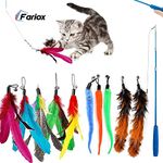 Fariox Feather Teaser Cat Toy, 1 Pcs Retractable Interactive Cat Teaser Rods, 10 Pcs Replacement Colorful Feather Refills with Bells, Feather Dangler Funny Exercise for Indoor Cat Kitten Catcher