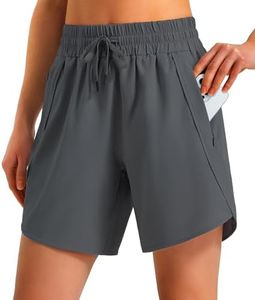 Ksmien Women's 5"/ 7" Athletic Running Shorts Quick Dry Lightweight Workout Gym Shorts with Zipper Pockets UPF 50+ Deep Grey S