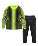 LUCKYLUAN Boys Padded Goalkeeper Soccer Jersey and Pants Long Sleeve Goalie Uniform Kit for Kids and Youth 9-10 Years Green Black