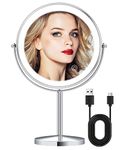 8" Makeup Mirror with Lights, Rechargeable 1X/10X Magnifying Lighted Makeup Mirror with 3 Colors Lighting Double Sided 360°Rotation Touch Sensor Dimming Brightness Vanity Mirror