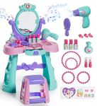 Lehoo Castle Kids Vanity with Mirror and Stool, Toddler Makeup Vanity with Light and Music, Girls Makeup Dressing Table Toy with Accessories, Pretend Play Princess Toys Gifts for 3 Years Old Girls