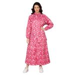 THE CLOWNFISH Polyester Waterproof Rain Coat For Women Skirt and Top Raincoat With Adjustable Hood and Front Pockets Rain Glam Series (Pink Floral, X-Large)