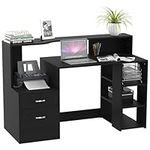 HOMCOM Modern Computer Desk with Drawers and Storage Shelves, Study Workstation, Writing Desk with Printer Stand for Home Office, 137 x 55 x 92cm, Black