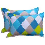 Huesland by Ahmedabad Cotton 2 Pcs Cotton Pillow Cover Set - Blue, Green & Grey