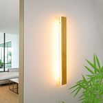 Wall Light LED Long Wall Lamp Wood Wall Lighting Fixture Natural Bamboo Wall Lights Indoor Wooden 24W 3000k Modern Wall Light For Bedroom Living Room Hallway Stair Interior Wall Sconce Lighting,80cm