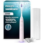 Philips Sonicare 6100 Series Electric Toothbrush - Next-Generation Sonicare Technology, Pressure Sensor, 6 Brushing Settings, SmarTimer, BrushPacer, 21-day Runtime, Travel Case, Light Pink, HX7402/02