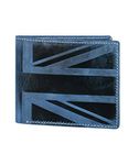 Hudson & James Designer London Real Distressed Leather Mens Wallet with Zip Coin Pocket Credit Carder Holder Bifold Purse UK Union Jack (Blue)