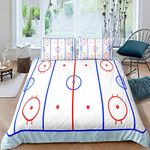 Ice Hockey Duvet Cover Super King Kids Teens Girls Boys Winter Sports Game Comforter Cover Puck Design Bedding Set Soft Breathable Microfiber Home Decotive 3 Pcs Bedspread With 2 Pillowcase