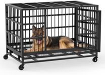 ZERDER 48 inch Heavy Duty Indestructible Dog Crate, Escape Proof Dog Cage Kennel with Lockable Wheels, High Anxiety Double Door, Extra Large Indoor Crate for Large Dog