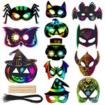 Willingood Halloween Scratch Paper Masks, [48 Pack] Party Favors & Games for Kids, Halloween Arts and Crafts, Funny Toys for Kids & Adults Including Bat, Pumpkin, Spider,Ghost and So On for All ages