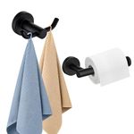 AMMIY Toilet Roll Holder Towel Hook, Wall Mounted Toilet Paper Holder, 2 Pieces Classic Stainless Steel Bathroom Accessories, Matte Black