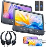 10.1" Dual Car DVD Players with HDMI Input, Headphones, Mounting Brackets, Headrest DVD Players for Car Support USB/SD Card, AV in/Out, Last Memory, Play A Same or Two Movies, No Battery