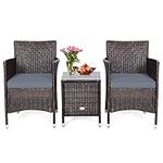 Happygrill 3 Piece Patio Conversation Set Rattan Wicker Furniture Set with Coffee Table Chairs & Thick Cushions Outdoor Bistro Sets for Patio Garden Lawn Backyard Pool