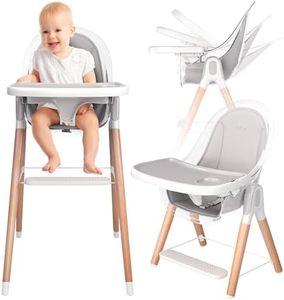 Children of Design 6 in 1 Deluxe Wooden High Chair for Babies & Toddlers, Modern Safe & Compact Baby Highchair, Easy to Clean & Assemble Removable Tray & Cushion, 6 Options 3 Seat Positions 2 Heights