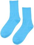 SHENHE Women's Ribbed Knit Cushioned Athletic Running Mid Calf Crew Sock Light Blue one-size