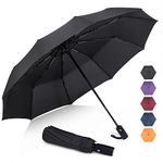 ZOMAKE Travel Umbrella Windproof 45 Inch - Parapluie Compact Solide 10 Ribs Packable Umbrellas Compact Automatic Small Foldable Umbrellas for Rain(Black)