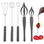 Culinary Decorating Spoons Candy Dipping Tools Set, 2 Dessert Drawing Decorating Spoon + 3 Different Shape Chocolate Dipping Fork for Decorating Plate/Cake/Coffee/Pastry (Silver+Grey)