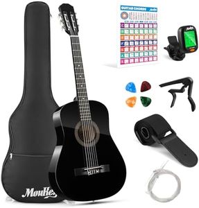 Moukey 38" Acoustic Guitar for Beginners Kids Youth Adult Dreadnought Guitarra Acustica Kit with Chord Poster, Gig Bag, Tuner, Picks, Nylon Strings, Capo, Strap - Black