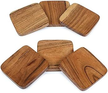 Lavaux Designs Acacia Wood Coasters Set of 6 | Square Wooden Coasters for Home and Office Decor, Heat Resistant Drink Coasters for Coffee Table | Rustic Coasters for Wooden Table | 4 by 4 inches