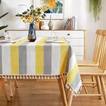 Urban Space Sicilia Table Linen Premium Water & Stain Resistant Dining Table Cover for 4 Seater, Anti Skid Table Cloth for Center Table, 1 Piece (Vertical Yellow, 52" x 72")