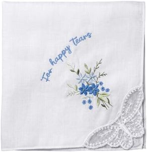 Wedding Handkerchief for Bride - “Happy Tears” Lace Hankie for Wedding Day, Bridal Shower & Vow Renewal, Soft Hanky with Embroidery, Perfect for Mother of the Bride, Groom, Bridesmaids Gifts