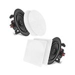 Pyle Ceiling Speakers  - Stereo Home Theater Speakers - in Wall Speakers Flush Mount - 5.25-Inch White 150 Watt, 2-Way - square  and round Covers Included  (Pair) (PDIC56)