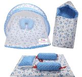 Infantbond Designer Mattress with Net | Baby Sleeping Bag | Carry Bed (0-6 Months) (Moon Blue (N,S))