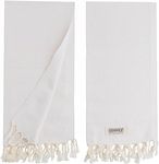 DEMMEX Set of 2 100% Certified Organic Turkish Cotton Hand Towels, Bathroom Hand, Bath, Gym, Kitchen Towels, Dishcloth, Prewashed, Double Tied Tassels, 18x36 Inches (Vintage White)