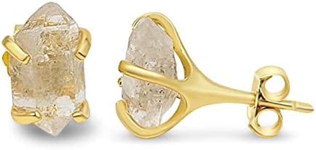 Natural raw Herkimer diamond stud earrings with yellow gold over 925 sterling silver, 6 to 7mm rough genuine quality birthstone gift for her, Uniquelan Jewelry (herkimer-diamond)