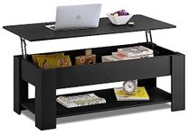 Blisswood Coffee Table With Storage, Lift Up Coffee Tables for Living Room, Wooden Coffee Table With 1 Shelf Large Hidden Storage Modern Rectangular Sofa End Lift-Top Tea Table Furniture (Black)