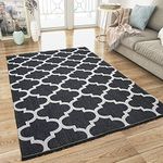 Viva Rugs Cotton Rug Black Cream White Flat Weave Washable Moroccan Trellis Handwoven Tassels Large XL Small Runner (Black, 75x150cm (2'5"x5'0"))