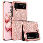 YINLAI for Samsung Galaxy Z Flip 4 Case Glitter Shiny Sparkly Slim Shockproof Hybrid Covers Drop Protection Girly Women Phone Case for Samsung Galaxy Z Flip 4 5G,Rose Gold/Pink