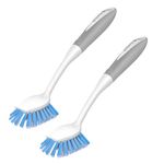 SetSail Dish Brush with Handle, 2 Pack Stiff Bristles Dish Scrubber with Built-in Scraper Dish Scrub Brushes for Cleaning Dishes, Pots and Pans, Kitchen Sink