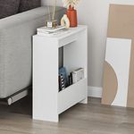 JV Home Simpi Narrow Side Table with Shelf Modern End Table with Storage Decorative Coffee Table | Small Nightstand for Living Room Bedroom 21.6 Inch (White)