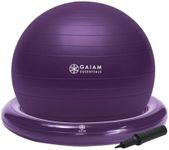 Gaiam Essentials Balance Ball & Base Kit, 65cm Yoga Ball Chair, Exercise Ball with Inflatable Ring Base for Home or Office Desk, Includes Air Pump - Purple