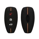 kwmobile Car Key Cover Compatible with Ford 3 Button Car Key Keyless Go Key Cover - Silicone Protective Car Key Fob Case - Black/Orange