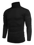 COOFANDY Men's Casual Slim Fit Turtleneck T Shirts Lightweight Basic Cotton Pullovers Black