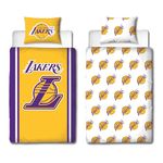 NBA Officially Licensed Los Angeles Lakers Design Single Duvet Cover Set | Reversible 2 Sided Basketball Bedding Including Matching Pillow Case | Perfect For Kids Bedroom