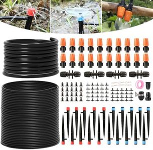 Drip Irrigation System Kit for Garden Greenhouse & Patio – 226FT Garden Watering System with 1/4 & 1/2 Tubing Adjustable Nozzles Barbed Fittings & Emitters – Perfect for Home Small Farms