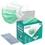 QUARANT Meltblown - SMMS Fabric 3 Ply Disposable Face Mask with Nose Clip and Reusable Travel Pouch (Green, Pack of 100) for Unisex