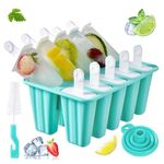 Silicone Ice Lolly Mould, 10 Pieces Popsicles Mold, Reusable Ice Pop Mold, Easy Release Ice Pop Maker, BPA Free Ice Cream Mould, Homemade Popsicle Mould with Silicone Funnel and Cleaning Brush, Green