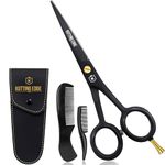 5” Professional Beard And Mustache Scissors with 1 Beard Comb, 1 Mustache Comb and Travel Pouch - Prefect Beard Trimming Scissors for All Facial Hair Scissors - Grooming Scissors