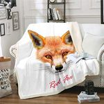 Loussiesd Fox Print Fleece Blanket 3D Wild Animal Theme Sherpa Blanket for Chair Sofa Couch Wildlife Style Fuzzy Blanket Fox Painting Art Plush Throw Blanket Room Decor Single 50"x60"