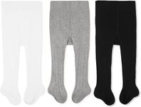 CozyWay Cable Knit Cotton Leggings/Tights for Toddler Girls, 3 Pack, White/Black/Gray, 1-2 Years Old