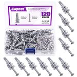 Swpeet 120Pcs Heavy Duty Zinc Self Drilling Drywall Anchors with #8 x 1-1/4'' Screws Kit, No Pre Drill Hole Preparation Required - Self-Tapping Drywall Anchors for Hanging and Mounting