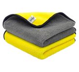 SOFTSPUN 900 GSM Microfiber Double Layered Silk Banded Edge Cloth 40x40 Cms 2 Piece Towel Set Extra Thick Microfiber Cleaning Cloths Perfect for Bike Auto Cars Both Interior and Exterior.