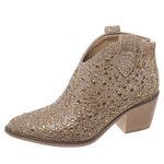 Pierre Dumas Women's Wilder-26 Rhinestone Chunky Heel Ankle Bootie, Gold Rhinestone, 8.5