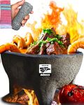 CEMPASUCHIL Mexican Molcajete Made of Volcanic Rock for Oven Use (8 in) + Big Pestle + Mexican Napkin, Guacamole Maker, Authentic Handmade by Mexican Artisans, High Heat-Resistant 450°F
