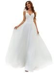 Ever-Pretty Women's Sleeveless V Neck Empire Waist A Line Lace Chiffon Floor Length Bridal Dresses White for Wedding 20UK